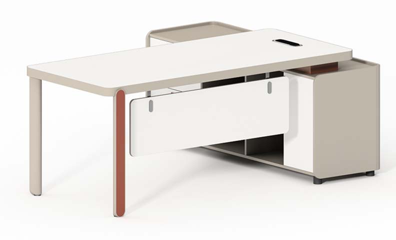 L-Shaped Executive Office Desk with Sliding Modesty Panel and Integrated Side Storage EXEC-L-1800-WHT-TER