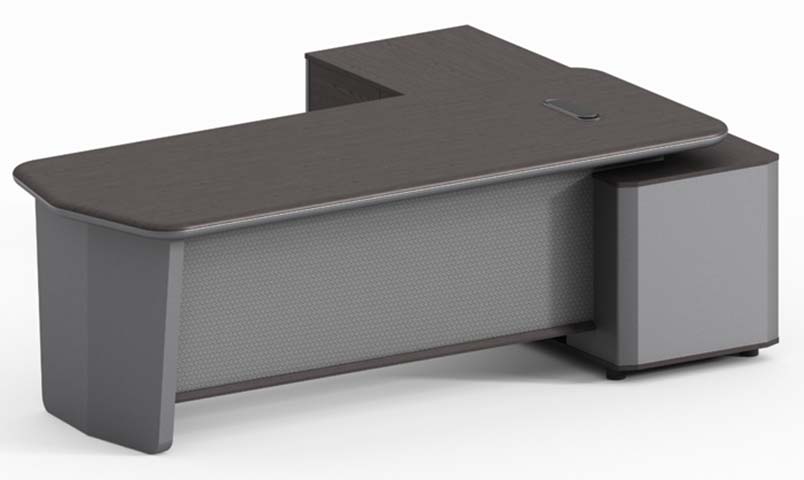 Fixed-Height L-Shaped Executive Office Desk with Integrated Side Storage Pedestal EXEC-L-FIX-760-GYDK