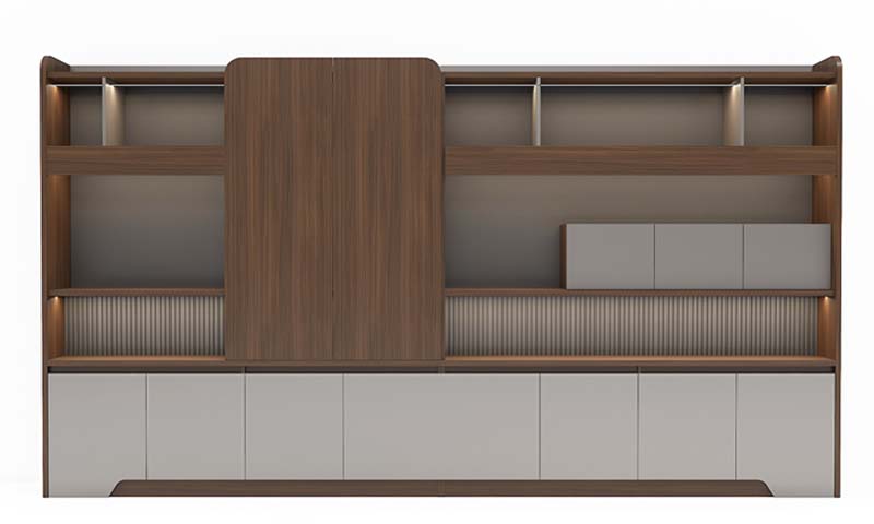 Large Modular Office Storage Wall Cabinet with Integrated LED Lighting OF-SW-4800W-2200H-MOD