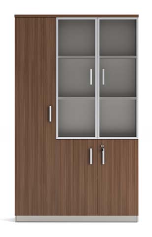 Walnut Grain Tall Office Storage Cabinet with Frosted Glass Upper Doors OFS-W1200D400H2000-GS
