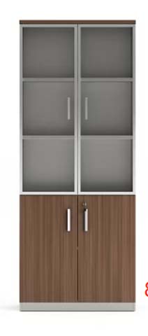 Tall Office Storage Cabinet with Frosted Upper Doors and Walnut Lower Doors OFC-TC-2U2L-2050W