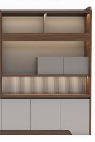 Two-Tone Wall-Mounted Display Bookshelf with Fluted Glass Sliding Doors and LED Lighting WDB-2000W-WL-3D