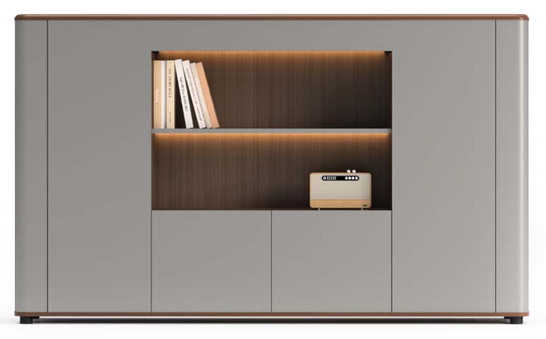 Modern Two-Tone Matte Grey Handleless Sideboard Cabinet with LED-Lit Central Open Shelf SB-GR-WA-LED-1800