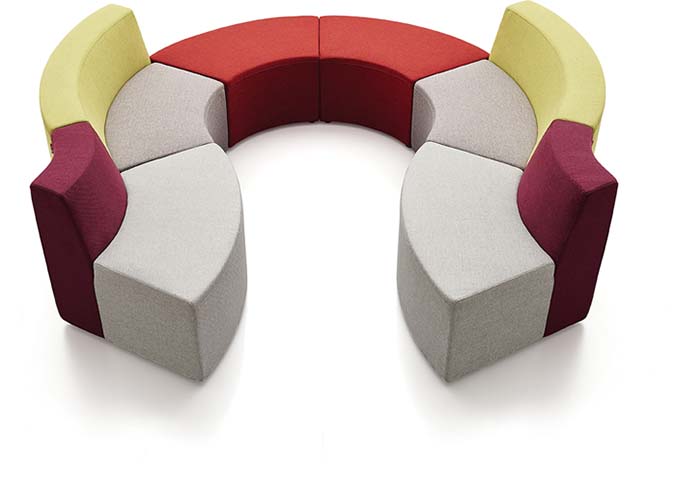 Multicolor Fabric Upholstered Open C-Shaped Modular Lounge Seating Set MOD-LOUNGE-CURV-C6-ARM2