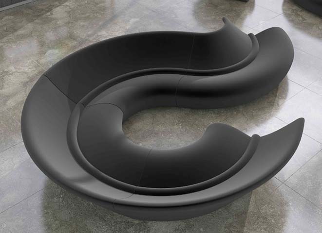 Matte Black Modular Double Spiral Curved Sectional Lounge Sofa MSCLS-3500-BLK