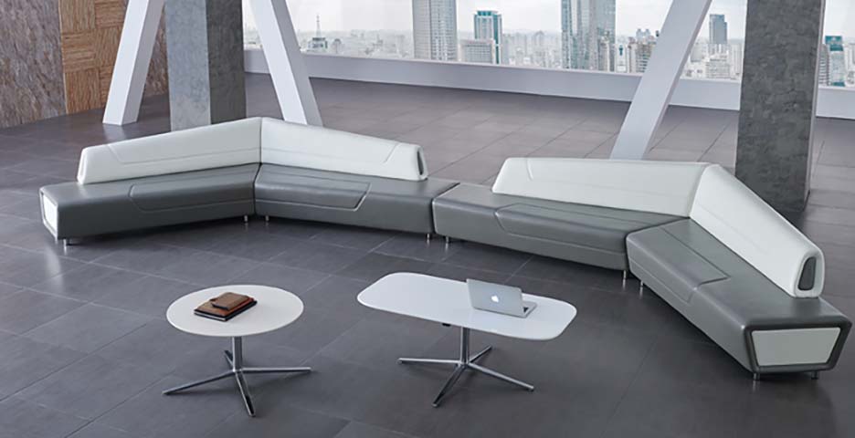 Two-Tone Gray White Curved Modular Office Reception Lounge Sofa Set with Coffee Tables CURV-RECEP-LS08
