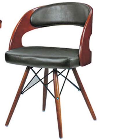 Mid-Century Modern Walnut-Finish Charcoal Faux Leather Upholstered Dining Armchair DC-MCM-WAL-CFL-XBRACE
