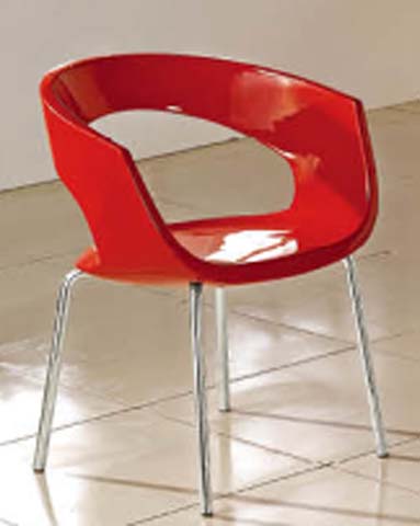 Glossy Red Molded Plastic Dining Chair with Chrome Legs PDC-RD-CHR-813