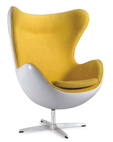 Arne Jacobsen-Style Swivel Egg Lounge Chair EGG-LG-YEL-WHT-4STAR