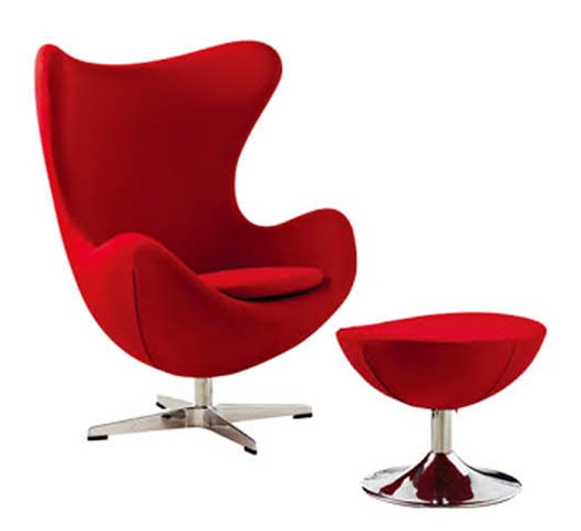 Red Fabric Swivel Egg Lounge Chair with Matching Ottoman, Chrome Base EGG-LOUNGE-RED-OTTO-CR