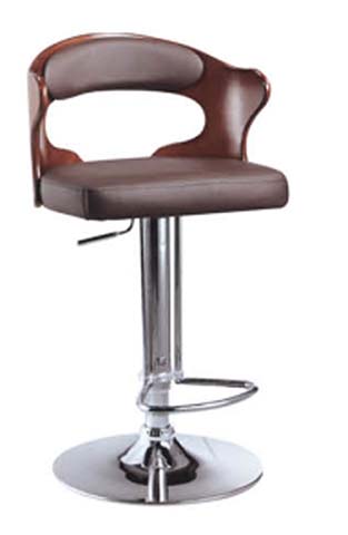 Walnut Bentwood Back Adjustable Swivel Bar Stool with Brown Upholstered Seat BS-WB-CHR-ADJ