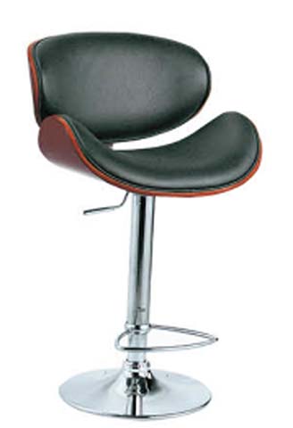 Adjustable Swivel Gas Lift Bar Stool with Black Upholstery and Cherry Bentwood Trim BS-GL-BW01-BLK-CHR
