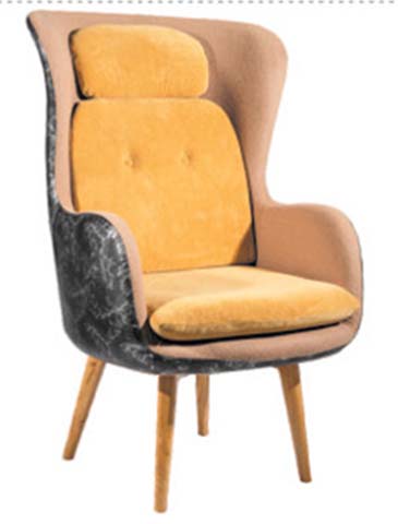 Mixed-Fabric Tufted High-Back Wingback Lounge Armchair with Tapered Wood Legs HB-LG-017-MF-WL