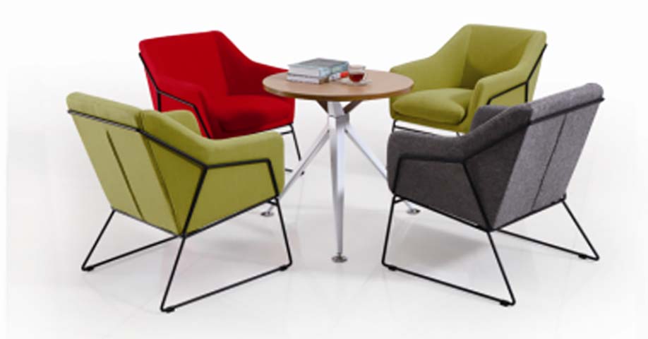 Fabric Upholstered Wire Frame Lounge Chair with Round Metal Base Side Table 4-Person Casual Seating Set LGS-WF800-CS01