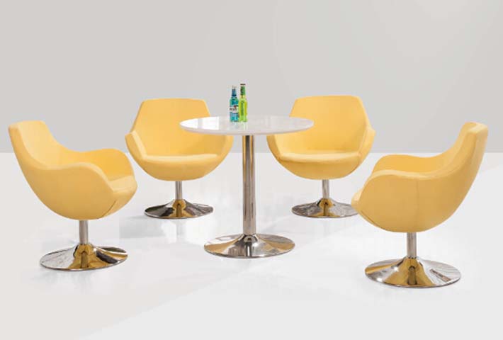 5-Piece Round Pedestal Bistro Dining Set with Yellow Swivel Bucket Chairs BS-5PC-YEL-CHR-001