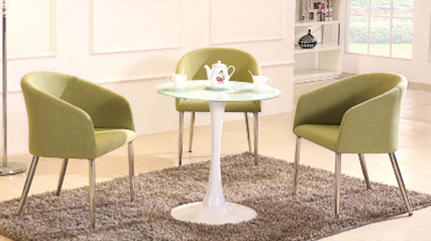 3-Piece Tulip Bistro Set with Glass Top Table and Fabric Upholstered Chairs BST-TLP800-GRN