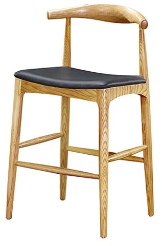 Mid-Century Modern Solid Wood Counter Stool with Black Upholstered Seat CS-LWOOD-BLK-01
