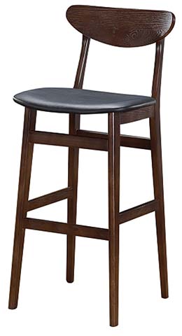 Mid-Century Solid Wood Bar Stool with Curved Back and Padded Seat BS-MC-WD-760BK