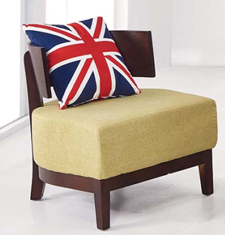 Armless Dark Walnut Frame Beige Woven Fabric Lounge Accent Chair with Union Jack Throw Pillow ACC-LNG-ARML-072-WAL-BEI
