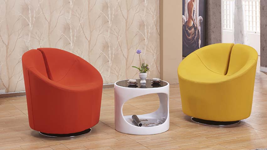 Swivel Upholstered Barrel Lounge Chair with Matching Glass-Top Side Table (2 Chair + 1 Table Set) LGS-BRL-750-YR