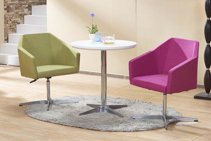 2-Piece Fabric Upholstered Swivel Bistro Conversation Set with Round White Pedestal Table BIS-SET-WHT800-FAC-CHR