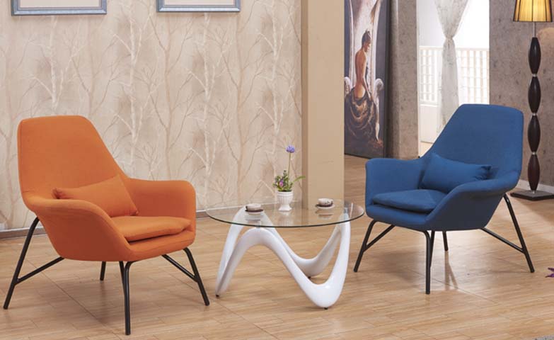 Modern Fabric Upholstered Lounge Chair with Metal Legs and Matching Throw Pillow LC-FB082-MTL