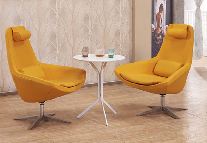 2-Piece Yellow Swivel Bucket Lounge Chair Set with White Round Side Table LS-SET-YEL-4STAR-001