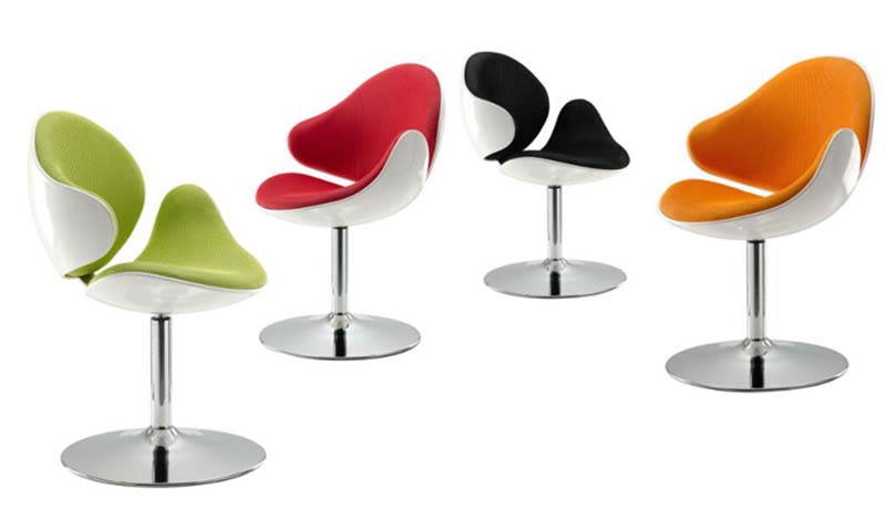 Armless Split-Form Swivel Lounge Chair with White Shell and Chrome Disc Base SWL-SHL-700