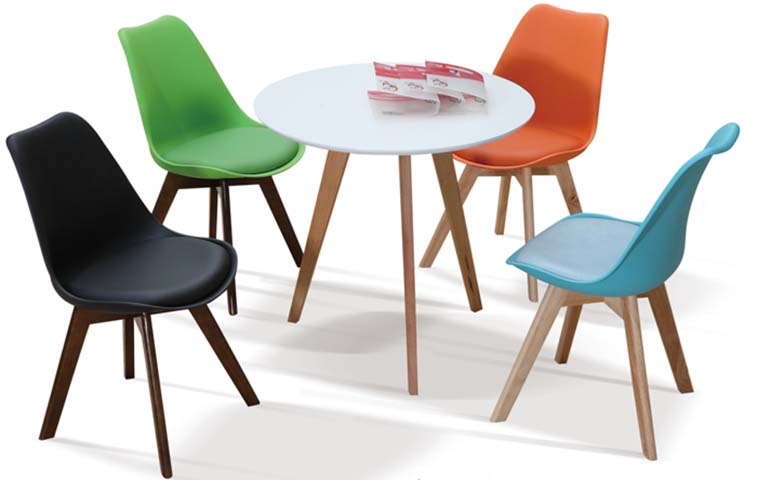 4-Piece Round Dining Set with 3-Leg White Table and Multicolor Armless Side Chairs DS-RND3L-4C-01