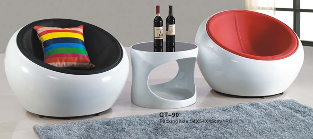 GT-90 3-Piece Spherical Swivel Accent Lounge Chair Set with Hourglass Side Table GT-90