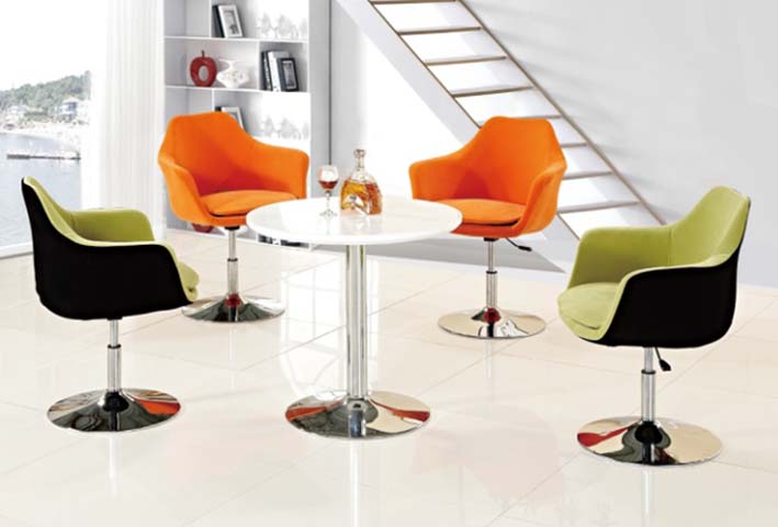4-Person Round White Gloss Chrome Pedestal Bistro Dining Set with Swivel Adjustable Armchairs RND-BISTRO-900-WHCHR-4SEAT
