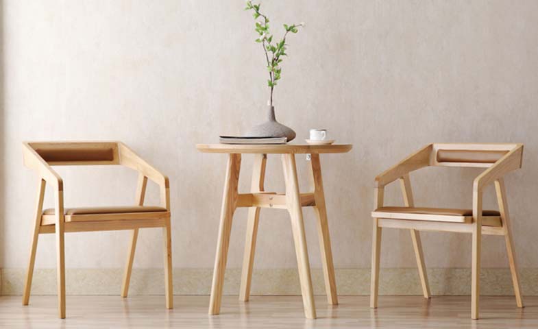 3-Piece Light Solid Wood Upholstered 2-Seater Dining Bistro Set DC-RND-2CH-WD-001