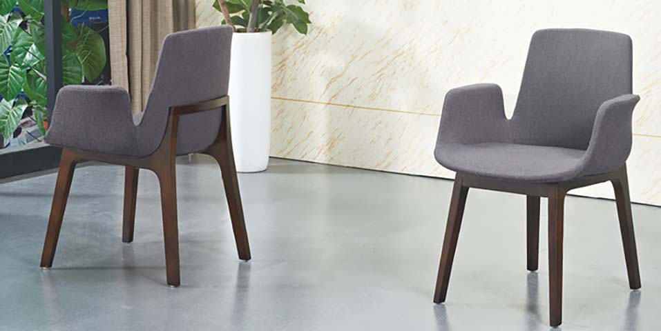 Modern Grey Upholstered Dining Armchair with Walnut-Stained Wood Legs DIN-ARM-GRY-WAL-01