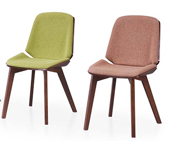 Contoured Armless Upholstered Dining Side Chair with Walnut-Stained Wood Legs DSC-BW-001