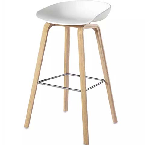 Backless Molded White Seat Counter Bar Stool with Bent Wood Legs and Metal Wire Footrest BS-WHL-760