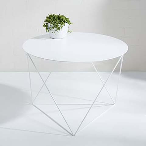 Modern White Round Coffee Table with Geometric Crisscross Wire Base CT-RND-WHT-GEO800