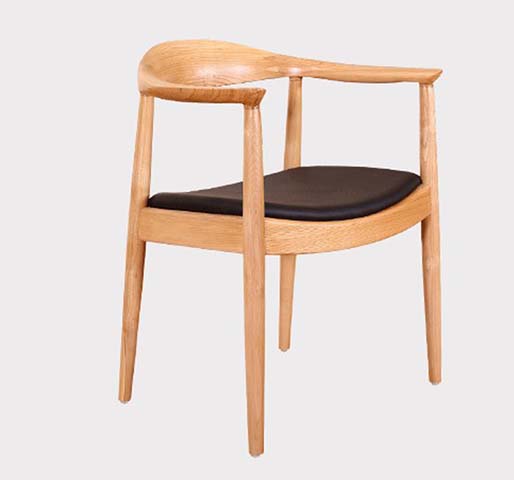 Mid-Century Natural Wood Frame Black Upholstered Seat Dining Armchair DC-WRAP-BLK-001