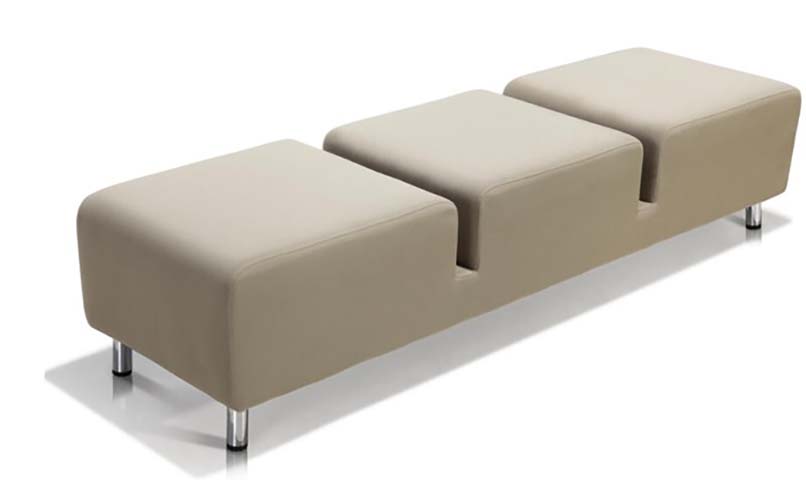 Three-Seat Stepped Backless Upholstered Modular Bench with Chrome Legs BCH-STP3-1800-BGE-CHR