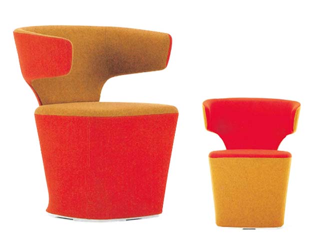 Two-Tone Fabric Armless Swivel Barrel Lounge Chair LGE-SWV-012