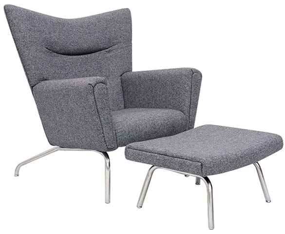Grey Upholstered Wingback Lounge Chair with Matching Ottoman LC-CHR-OTT-GRY001
