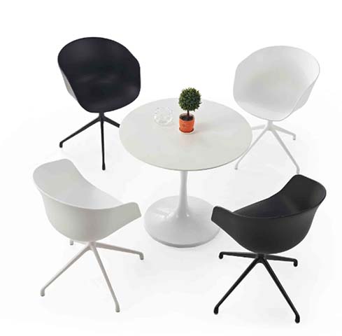 1+4 Round Tulip Pedestal Dining Set with 360&deg; Swivel Bucket Armchairs DST-TLP-RND80-SW4-BW