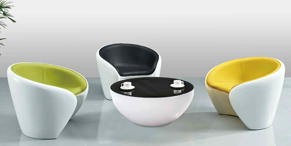 Molded Organic Shell 3-Seat Lounge Set with Bowl-Shaped Coffee Table LNG-SET-3CHR-CT001