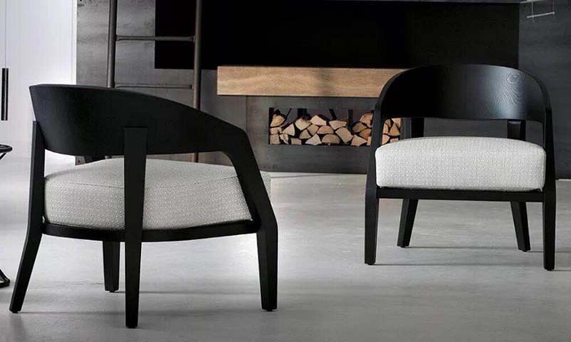 Black Solid Wood Wrap-Around Frame Off-White Boucle Seat Barrel Lounge Armchair LAC-BW-BLK-001