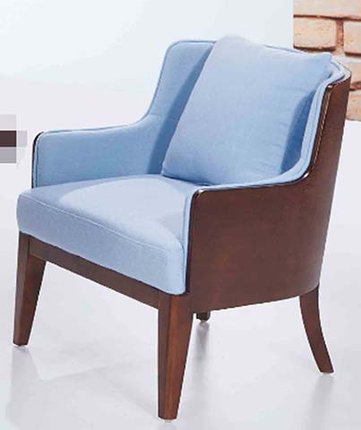 Walnut-finished wood shell light blue upholstered lounge armchair LC-WS-LB-001