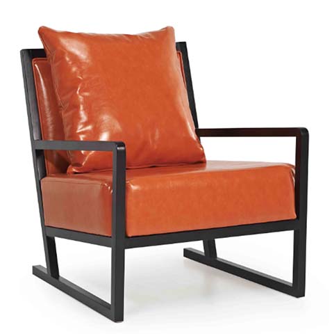 Orange Faux Leather Upholstered Accent Armchair with Black Metal Sled Frame AC-OR-SL072