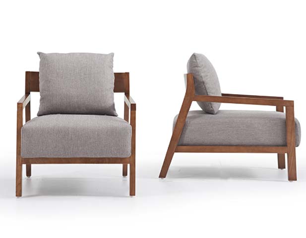 Walnut-Finish Solid Wood Frame Gray Woven Fabric Lounge Accent Armchair LAC-WF-GRY-001