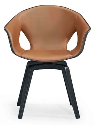 Cognac Faux Leather Swivel Dining Armchair with Black Bentwood Legs DC-SW-CUT-COG-BW