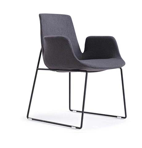 Dark Gray Fabric Upholstered Black Wire Sled Base Armchair SLED-ARM-DG-BLK-01