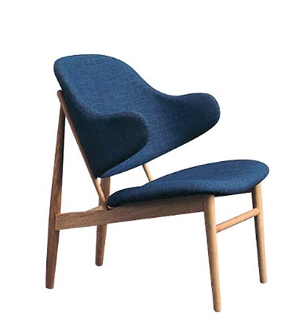 Armless Curved Wingback Navy Fabric Wood Frame Lounge Chair LC-AW-NVY-WL-001
