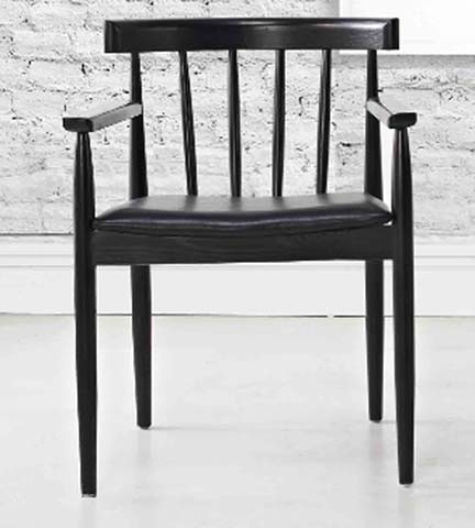 Black Solid Wood Slatted Back Upholstered Dining Armchair DIN-ARM-BLK-5SLAT-01